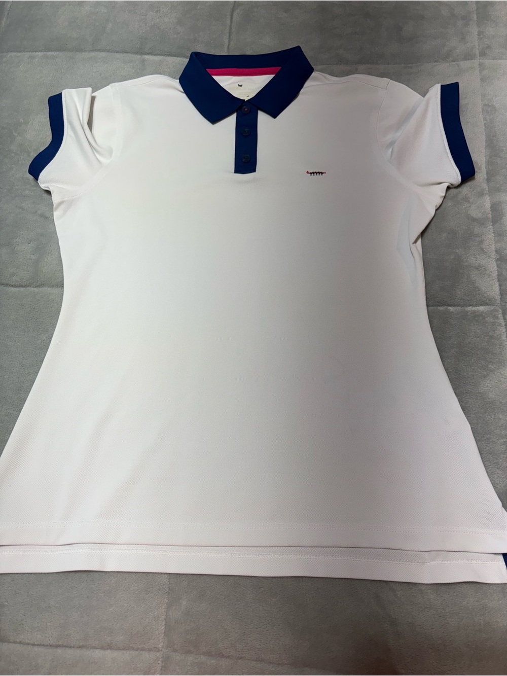 Peter Millar Women Small Golf Shirt White Blue Polo UPF 50 Standard Club Logo